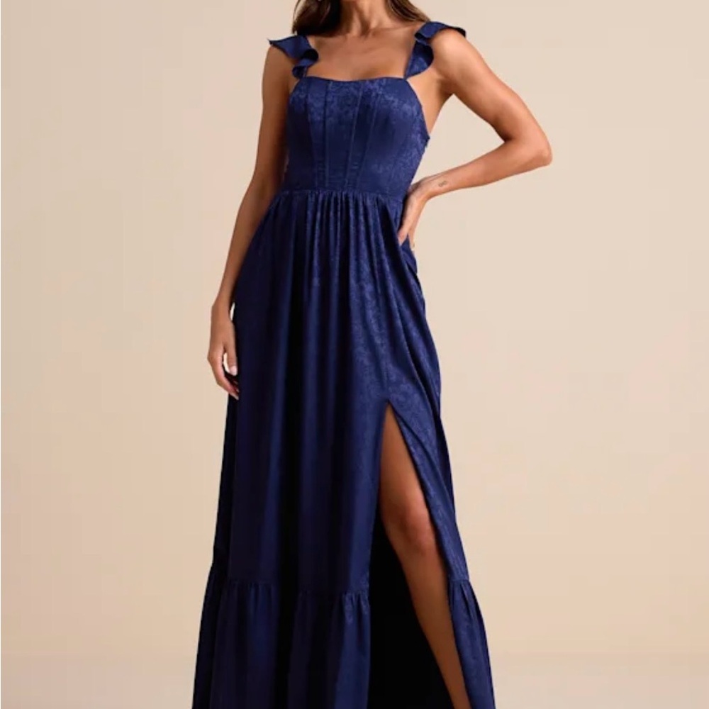 Lulu's Midnight Navy Ruffle Strap Maxi Dress